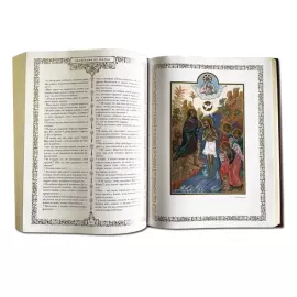 Книга в кожаном переплете "Библия в миниатюрах Палеха" большая, с филигранью и гранатами